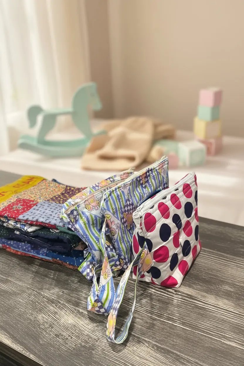 on the go diaper bag clutch to hold standard pack of wipes, with front access, and two diapers