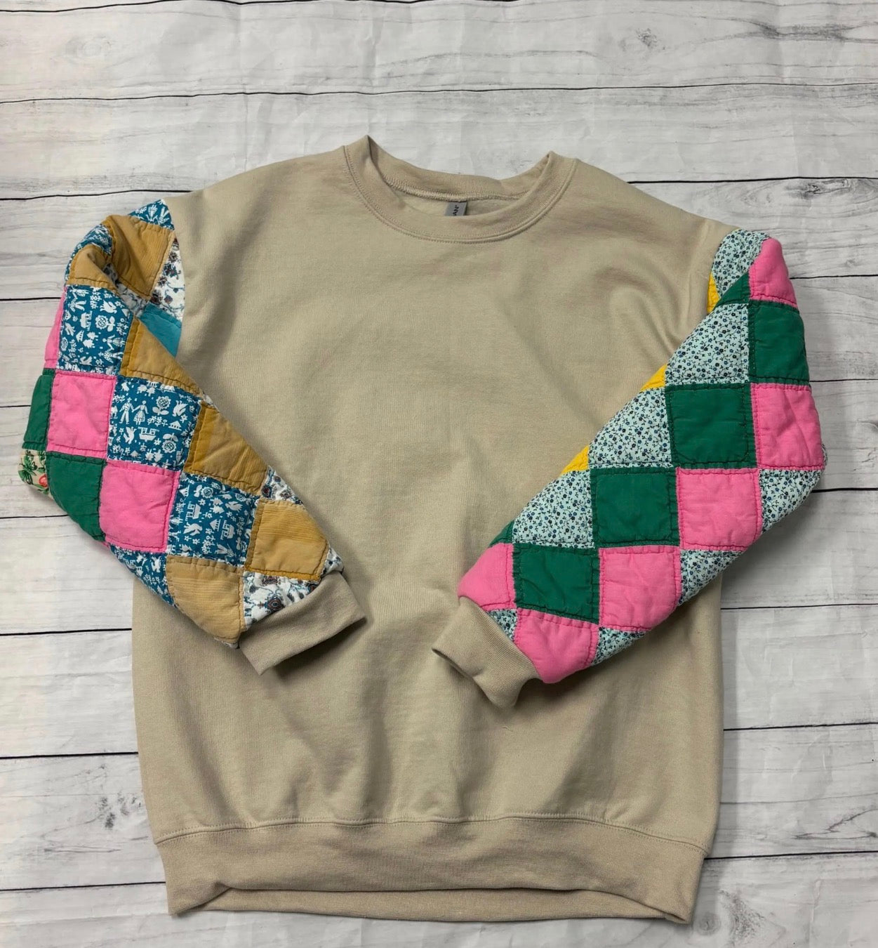 Sweatshirt Handmade Quilted Patchwork Coat – Lightweight, Cozy, One-of-a-Kind Jacket