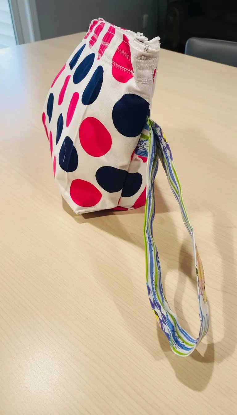 clutch bag handmade for moms on the go to take diapers, wipes and hook keys to strap.