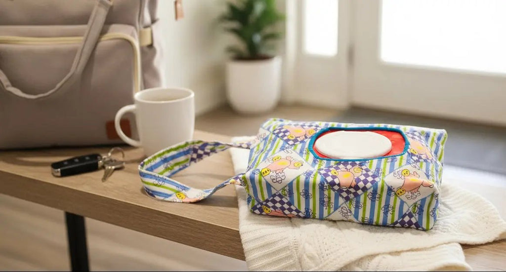 teddy bear design diaper and wipe clutch for moms of babies on the go solution